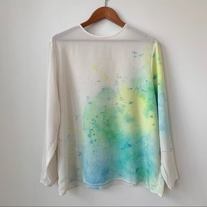 VINTAGE | HAND PAINTED WATERCOLOR LIGHTWEIGHT FLOWY BLOUSE ONE OF A KIND